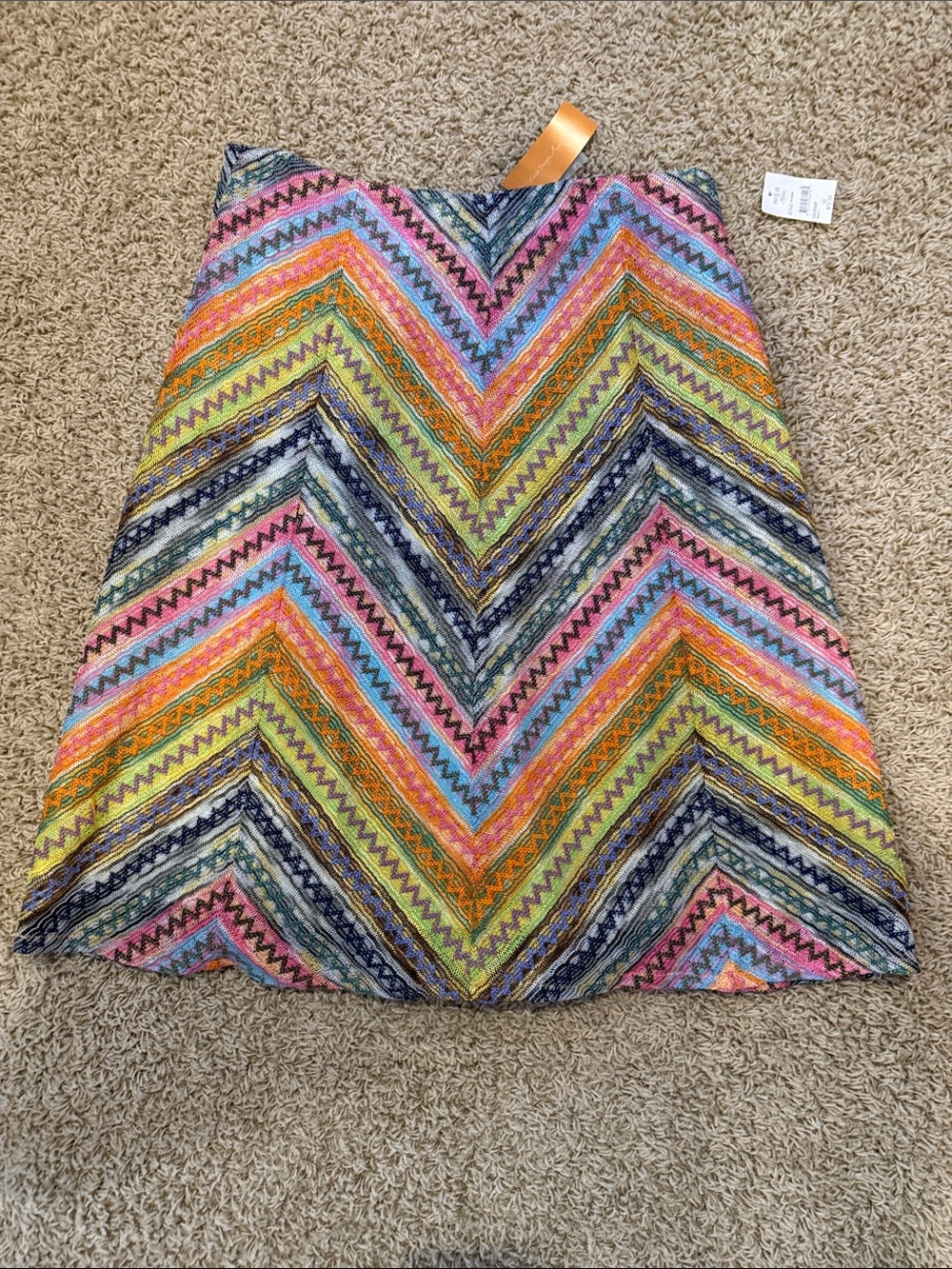 Parisian Signature Multicolor Chevron Midi Skirt Lined Womens 12 NWT NEW